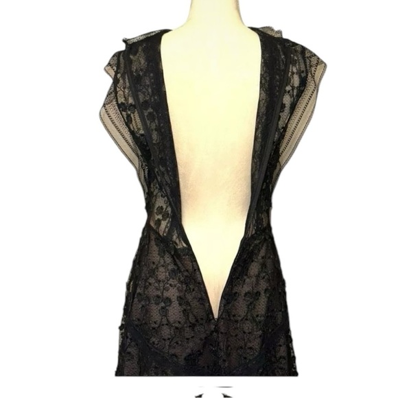 Alexis Sleeveless Lace Nude Mini Dress Black Large L - Picture 4 of 12